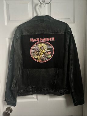 Iron Maiden Jacket Upcycled Custom Black Denim Medium Battle Heavy Metal